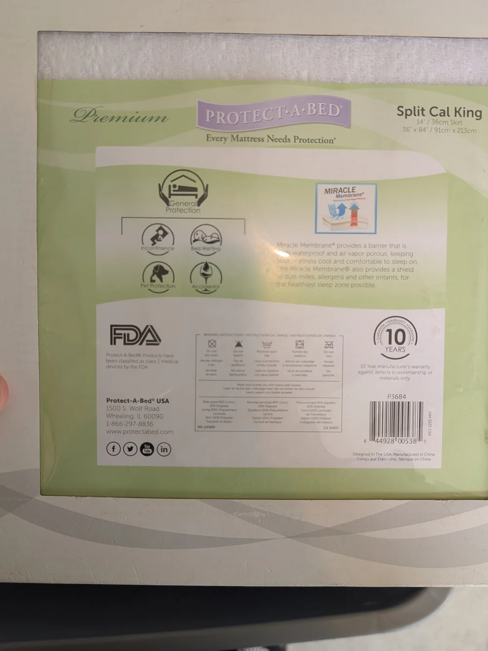 Premium Cotton Terry Mattress Protector - Green (Split Cal King)